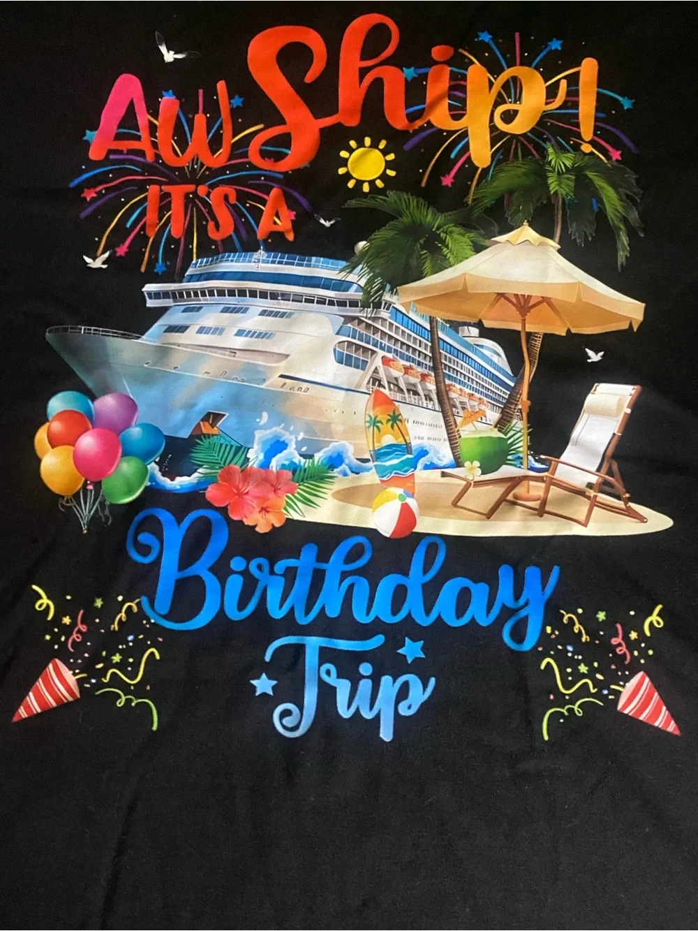Birthday Trip Cruise Graphic Party Tee - Black